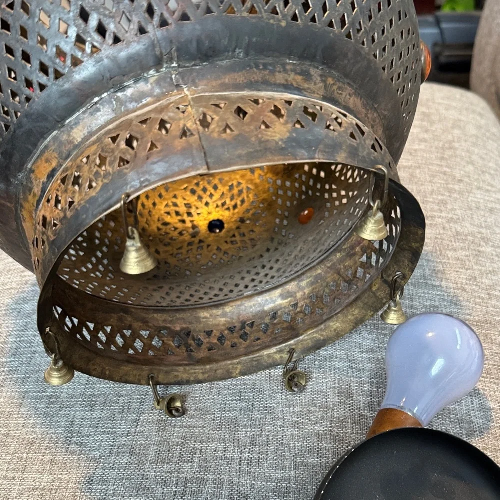Vintage moroccan Metal Lantern with Red, Blue, and Orange Accents